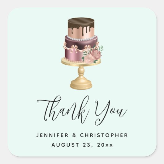 Shiny Luxe Party Cake Bruiloft Dank u Vierkante Sticker (Voorkant)