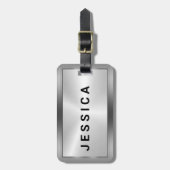 Shiny Metallic Faux Zilver Zwart Typografie Bagagelabel (Voorkant verticaal)