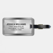 Shiny Metallic Faux Zilver Zwart Typografie Bagagelabel (Achterkant horizontaal)
