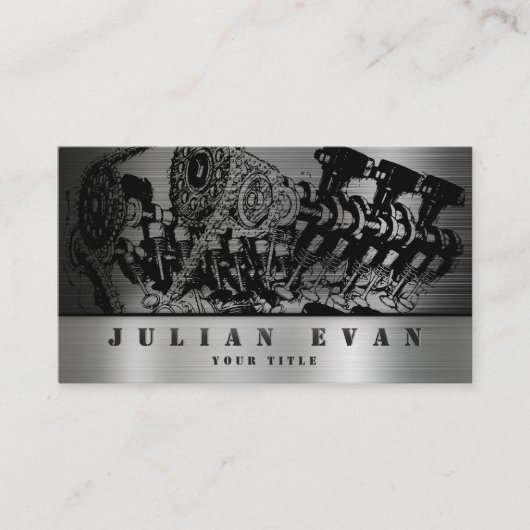 Shiny Metallic Mechanic Automotive Repair Service  Visitekaartje (Voorkant)