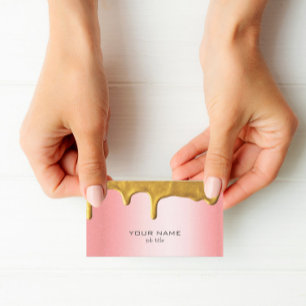 Shiny Metallic Roos Pink Gold Drips Fancy Visitekaartje