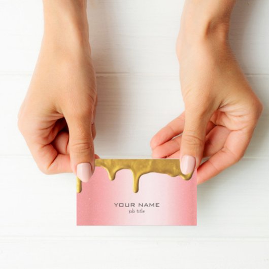 Shiny Metallic Roos Pink Gold Drips Fancy Visitekaartje