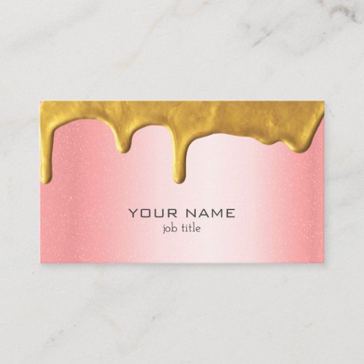Shiny Metallic Roos Pink Gold Drips Fancy Visitekaartje (Voorkant)