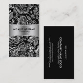 Shiny Metallic Silver Baroque Floral Damaskers Visitekaartje (Voorkant / Achterkant)