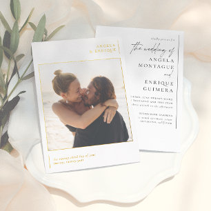 Shiny Minimal Typography & Romantic Photo Wedding  Folie Uitnodiging