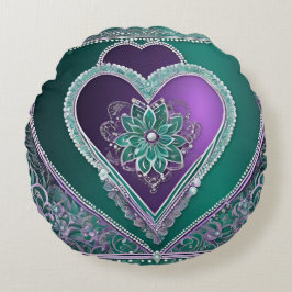 Shiny Minty Heart AI-kunst Rond Kussen