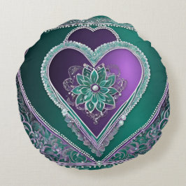 Shiny Minty Heart AI-kunst Rond Kussen