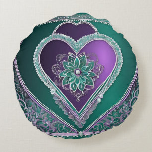 Shiny Minty Heart AI-kunst Rond Kussen
