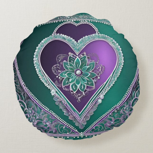 Shiny Minty Heart AI-kunst Rond Kussen (Achterkant)