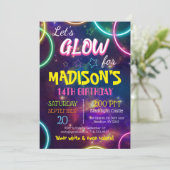 Shiny Neon Glow Birthday Party Custom RSVP Kaart (Staand voorkant)