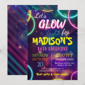 Shiny Neon Glow Birthday Party Custom RSVP Kaart (Voorkant / Achterkant)