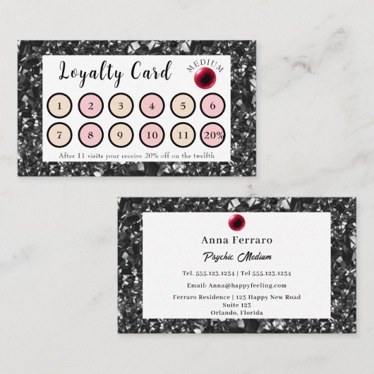 Shiny Obsidian & Red Crystal Ball Loyalty Kaart (Voorkant / Achterkant)
