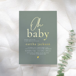 Shiny Oh Baby Script Sage Green Boho Baby shower Folie Uitnodiging