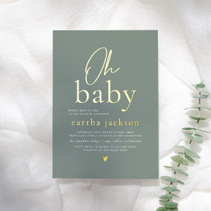 Shiny Oh Baby Script Sage Green Boho Baby shower Folie Uitnodiging