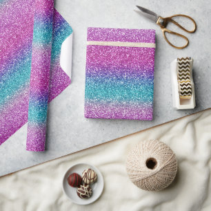 Shiny Ombre Sparkle Pink Blauwgroen Blauw Cadeaupapier