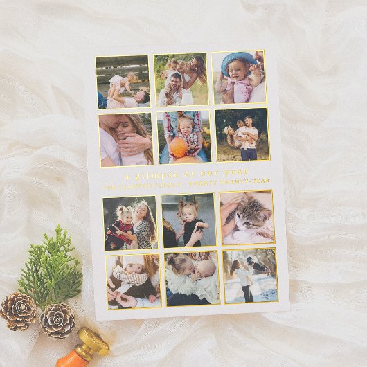 Shiny Ons Jaar Minimalistisch 12 Foto Kerstmis Folie Feestdagenkaart