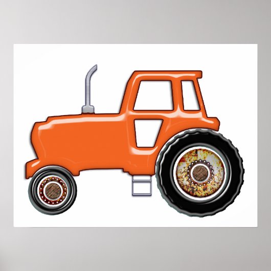 Shiny Oranje Tractor Poster (Voorkant)