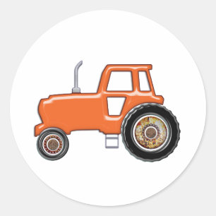 Shiny Oranje Tractor Ronde Sticker