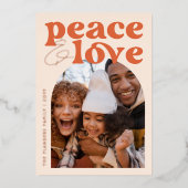 Shiny Peace Love Retro Groovy Arch Kerstfoto Folie Feestdagenkaart (Voorkant)