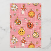 Shiny Peace Love Retro Groovy Arch Kerstfoto Folie Feestdagenkaart (Achterkant)