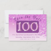 Shiny Pink Glitter voor 100e verjaardag Save The Date (Voorkant)