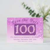 Shiny Pink Glitter voor 100e verjaardag Save The Date (Staand voorkant)
