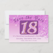 Shiny Pink Glitter voor 18e verjaardag Save The Date (Voorkant)