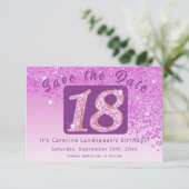 Shiny Pink Glitter voor 18e verjaardag Save The Date (Staand voorkant)