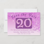 Shiny Pink Glitter voor 20e verjaardag Save The Date (Voorkant)