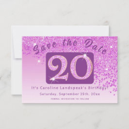 Shiny Pink Glitter voor 20e verjaardag Save The Date