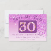 Shiny Pink Glitter voor 30e verjaardag Save The Date (Voorkant)