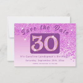 Shiny Pink Glitter voor 30e verjaardag Save The Date