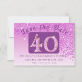 Shiny Pink Glitter voor 40e verjaardag Save The Date (Voorkant)