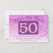 Shiny Pink Glitter voor 50e verjaardag Save The Date (Voorkant)