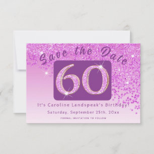 Shiny Pink Glitter voor 60e verjaardag Save The Date