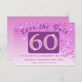 Shiny Pink Glitter voor 60e verjaardag Save The Date (Voorkant / Achterkant)
