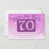 Shiny Pink Glitter voor 70e verjaardag Save The Date (Voorkant)
