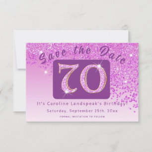 Shiny Pink Glitter voor 70e verjaardag Save The Date