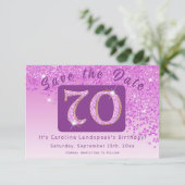 Shiny Pink Glitter voor 70e verjaardag Save The Date (Staand voorkant)