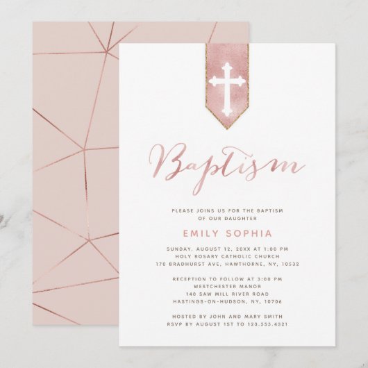 Shiny Pink Rose Doop Uitnodiging (Voorkant / Achterkant)