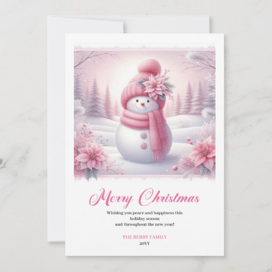 Shiny pink snowman kids card editable digital art feestdagenkaart (Voorkant)