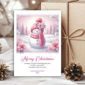 Shiny pink snowman kids card editable digital art feestdagenkaart