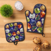 Shiny Polished Minerals Pattern Ovenwant & Pannenlap Set (Top down)