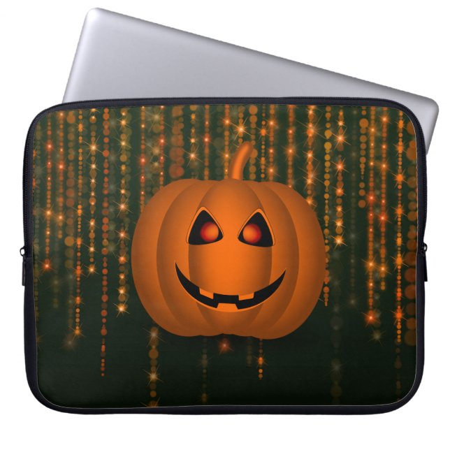 Shiny Pumpkin Bokeh String Lights Laptop Sleeve (Voorkant)