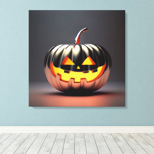 Shiny Pumpkin Halloween Canvas Afdruk (Insitu (Houten vloer))