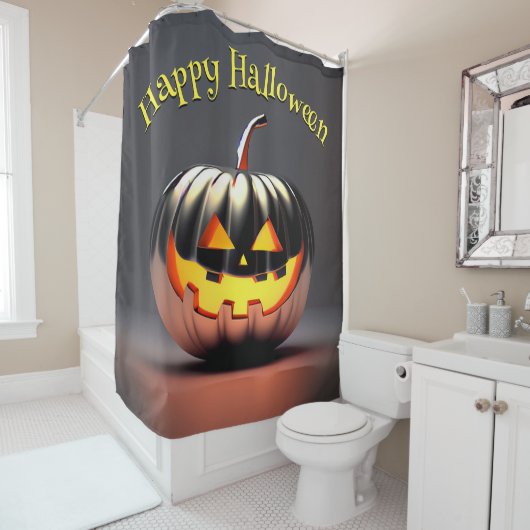 Shiny Pumpkin Halloween Douchegordijn (In situ)