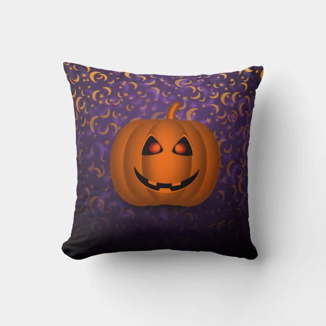 Shiny Pumpkin Halloween Moon Paars Square Pillow Kussen (Voorkant)