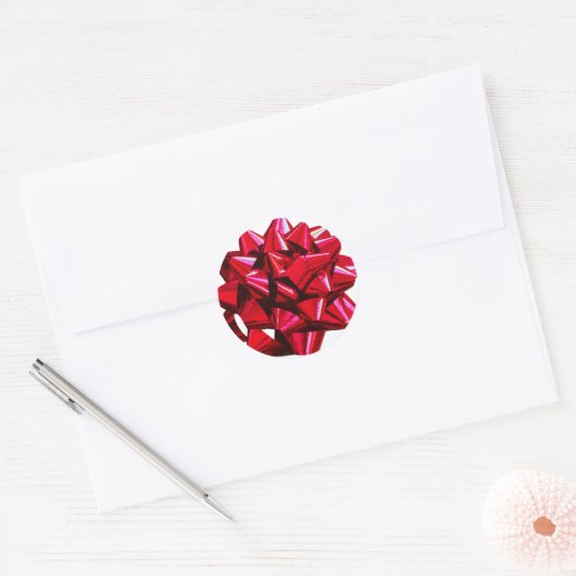 Shiny Red Bow Ronde Sticker (Envelop)