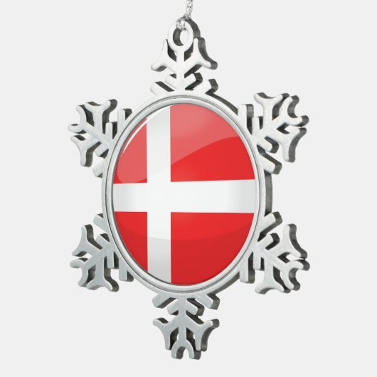 Shiny Round Denmark vlag Tin Sneeuwvlok Ornament (Rechts)