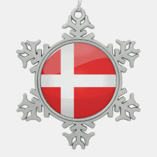 Shiny Round Denmark vlag Tin Sneeuwvlok Ornament